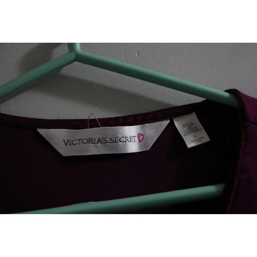 90s Victoria's Secret Plum Purple Satin‎ Sleep Shirt Long Sleeve Large